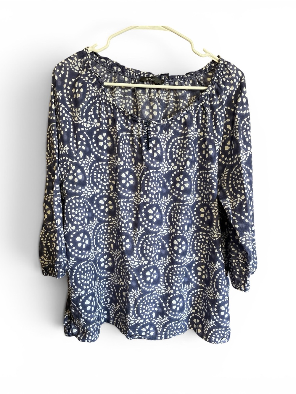 Cecil Navy Blue Printed Top 3/4 Sleeves Cotton L
